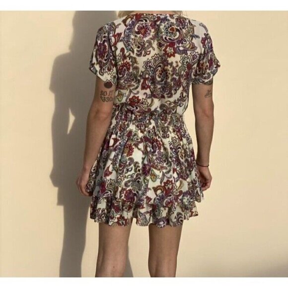 Banana Republic Multicolored Peasant Boho Paisley Tassel Tie Mini Dress Size XS - Picture 2 of 16